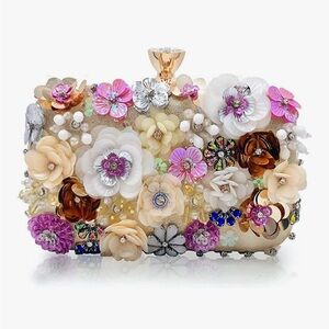 New - Embellished Floral Evening Handbag
